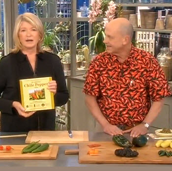 Dave Dewitt the chile pepper man sporting High Seas Trading Chile Pepper Hawaiian Shirt as seen on Martha Stewart