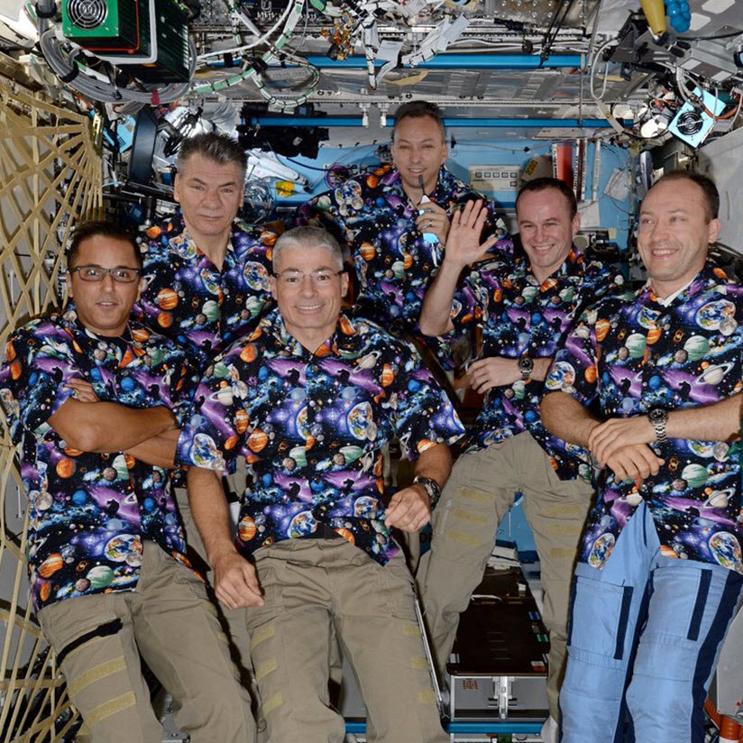 ISS High Seas space themed Hawaiian shirts on the astronauts