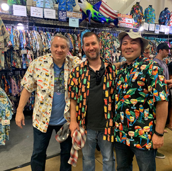 Friends wearing colorful Hawaiian Shirts