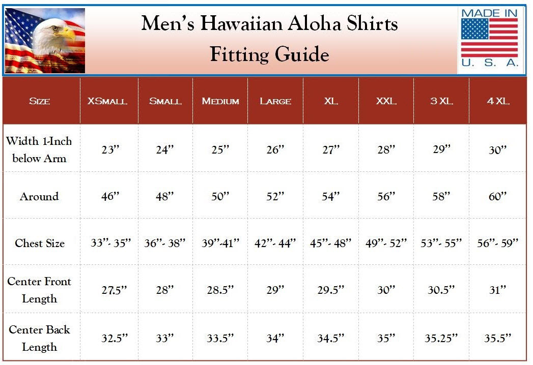 Hawaiian Shirts , Aloha Shirts, and USA Made Clothing by High Seas Trading  Co. - Shirt Sizing Chart