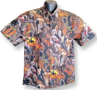 Horror Monsters Hawaiian Shirt- Made in USA- 100% Cotton
