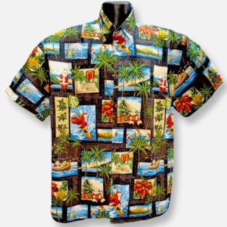 Surfing Santa Christmas Hawaiian shirt- Made in USA- Cotton