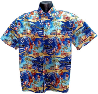 Blue Island Christmas Aloha shirt-Made in USA- 100% Cotton