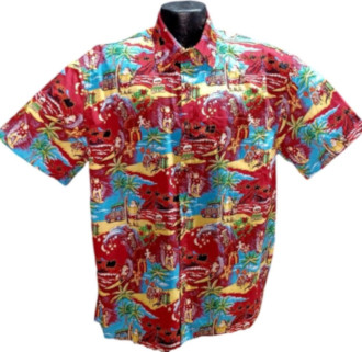 Red Island Christmas Aloha shirt-Made in USA- 100% Cotton