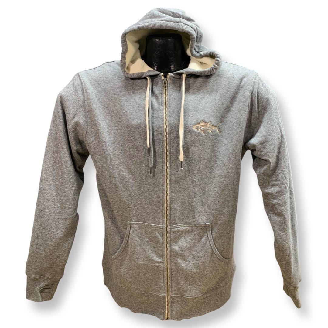 Embroidered Gray Heather Hooded Sherpa Hoodie