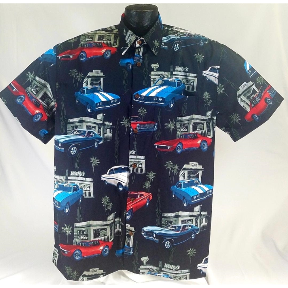 Muscle Car Diners Hawaiian Shirt- Made in USA- 100% Cotton