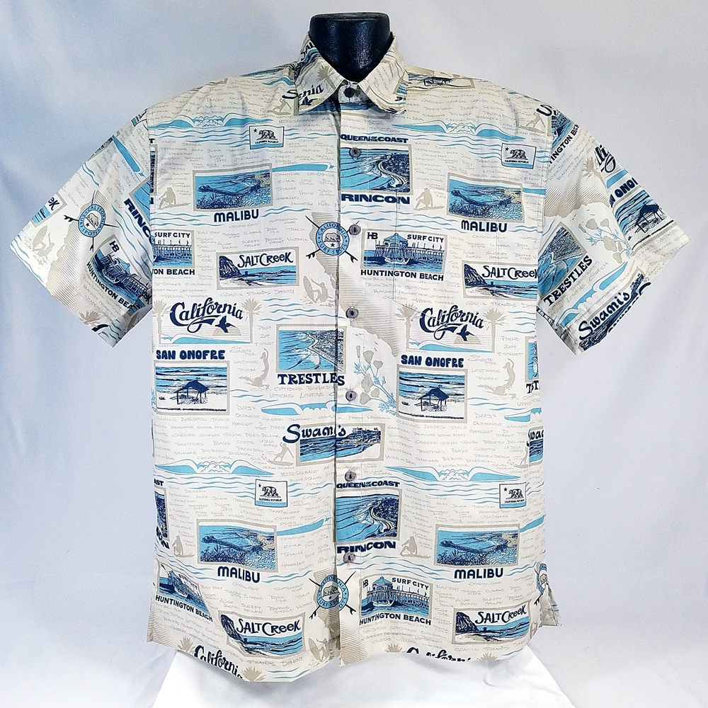 Vintage Made in California Hawaiian Shirt Surfing Aloha Shirt size Large  Nice!