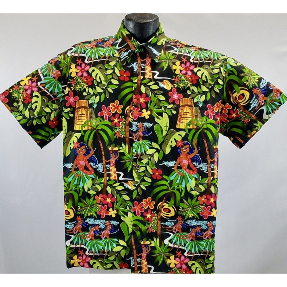 1990s Ss Bd Hawaiian Shirt Hula Girl
