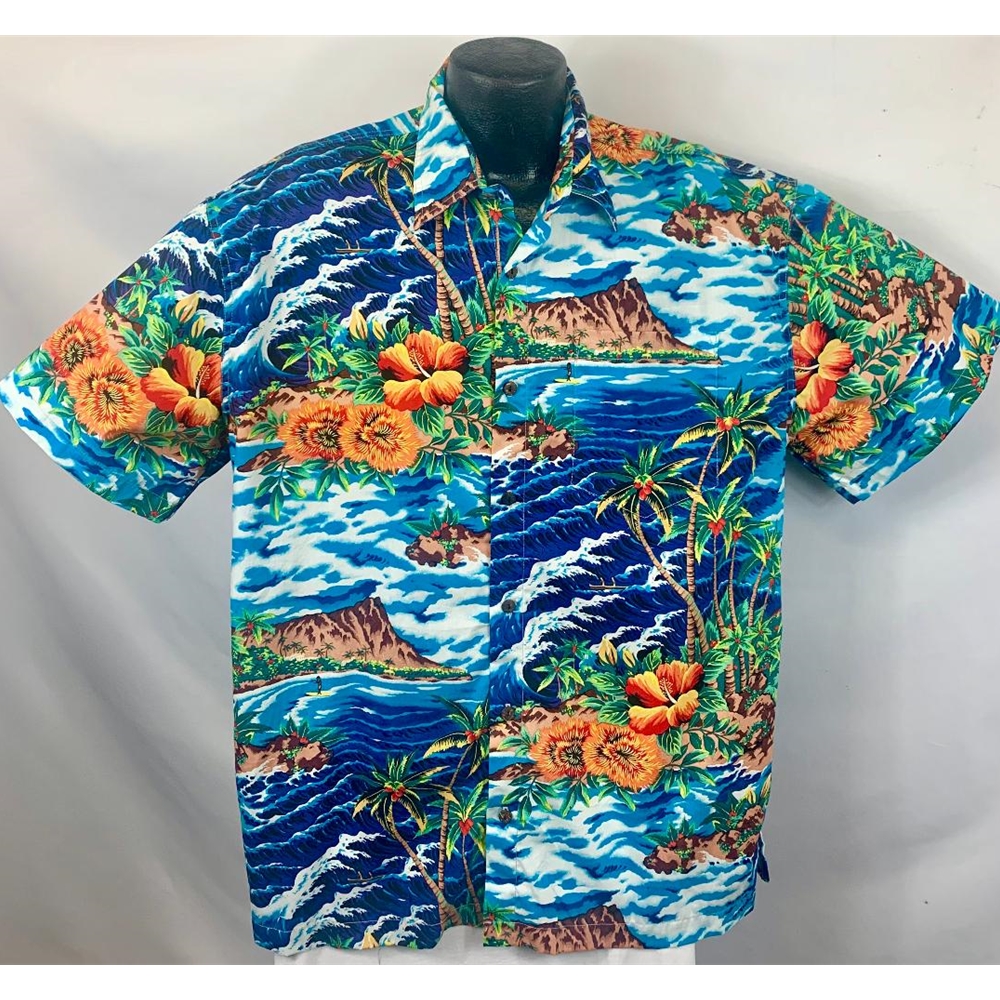 Aloha Republic Diamond Head Dusk Blue Hawaiian Shirt X-Large