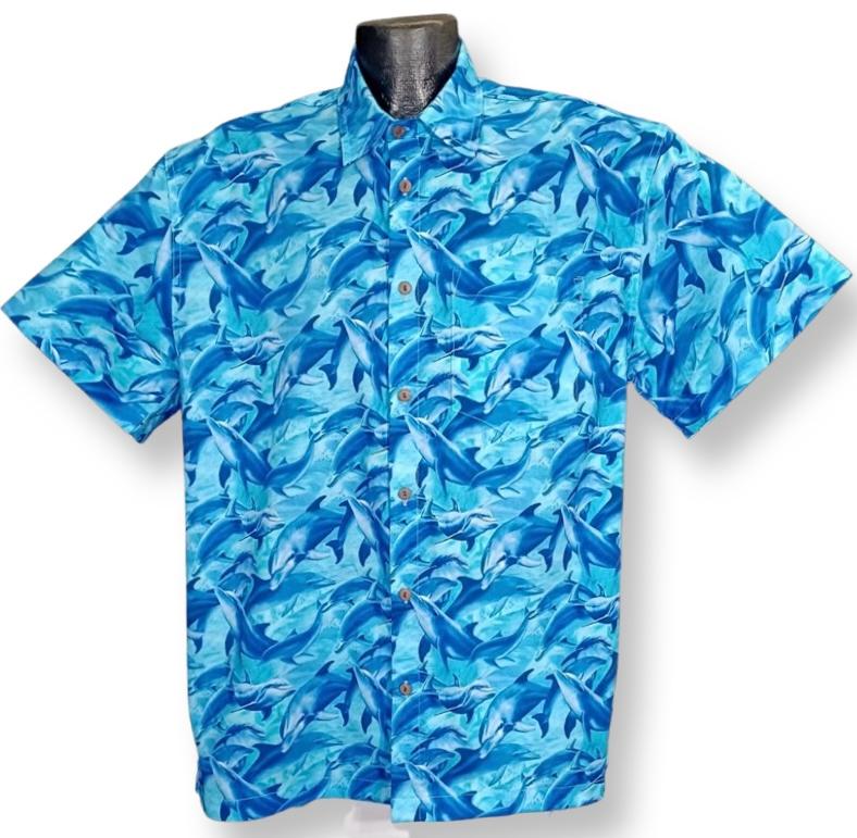 Hawaiian Shirt Size Xlarge Blue With Pinup Girls Made by 