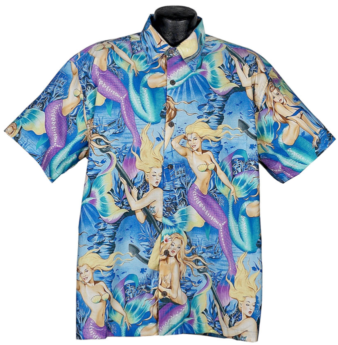 Hawaiian Shirt Size Xlarge Blue With Pinup Girls Made by 