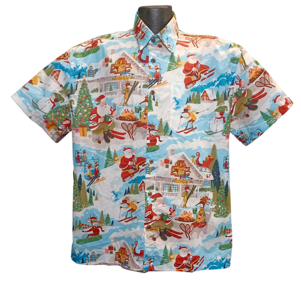 Santa Claus Fishing pattern Chrismtas clothing Chest Pocket Short Sleeve  Hawaiian Shirt