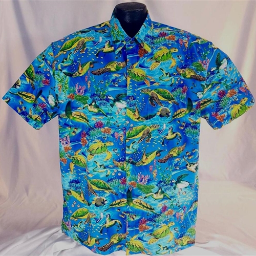 Tropical Fish Men's Hawaiian Shirt Medium Fishing Aquarium Aloha