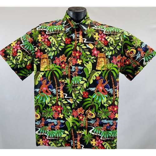 Retro Hula Girls Hawaiian shirt- Made in USA- 100% Cotton