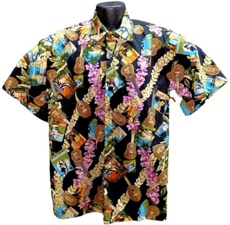 Hawaiian Ukuleles Aloha Shirt- Made in USA -100% Cotton