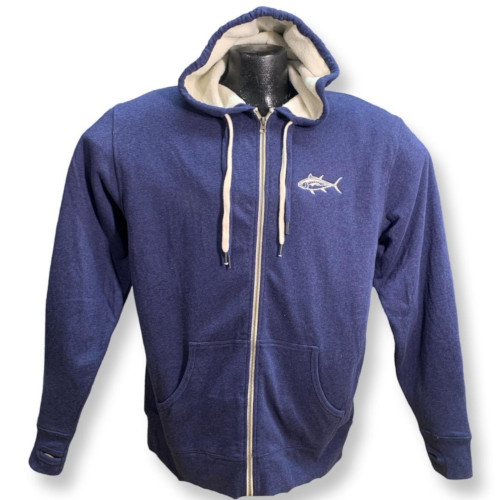 Embroidered Blue Hooded Sherpa Hoodie